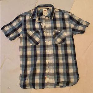 Levi’s plaid blue gray shirt sleeve button shirt S